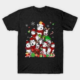 Siberian Husky Santa Christmas Tree Lights Xmas Boys Dog T-Shirt